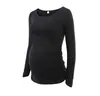 Kvinnor Tees Maternity T-shirts Långärmad Rund Hals Solid Medium Längd Casual Topp Kläder Maternity Pullover Skjorta M3173