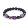 Kwadratowy Tygrys Eye Energy Bead 7 Chakras Bransoletka 8mm Black Lava Kamień Dyfuzory Koraliki Bransoletki Stretch Joga Biżuteria dla kobiet Mężczyźni Prezent