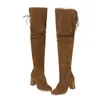 Gorąca Sprzedaż-Kobiety Zimowe Buty Śnieżne Knight Buty Długa Tubka 2019 Moda Suede Over-The-Knee High Heel Siate Toe Buty Jazda Botas Retro