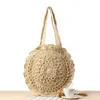 Shoulder Bags Simple Hollow Round One-shoulder Straw Bag Handmade Crochet Beach Female Purse Handbags