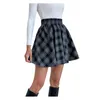 Svart korta kjolar Kvinnors elastiska midja pläterad kjol tartan skridskoåkare skoluniform mini kjol gotiska kläder g220309