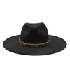 Wide Brim Hats Big Fedora Women Men Winter Autumn Solid Band Belt Luxury Red Black White Wedding Hat1