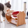 Ceramic Elevated Raised Cat Bowl with Wood Stand No Spill Pet Food Water Feeder Cats Small Dogs Selling Supplies Y200917