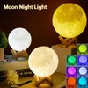 2022 3D Moon Lamp Starry Sky Light Gadgets med Stand Romantic Night 315 tum målad sänglampor Lampälskare Födelsedag Thanksgiving4219289