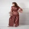 2 Stück Hose + Mantel Nachtkleid Feder Braut Nachtwäsche Roben Schicke Langarm geraffte weiche Satin maßgeschneiderte Dressing-Pyjamas