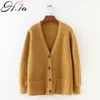 H.SA Frauen Strickjacken Pullover V-Ausschnitt Solide lose Strickwaren Single Breasted Casual Strick Cardigan Outwear Winterjacke Mantel 201128