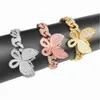 Iced Out Diamond Kvinnor Smycken Zircon Kaffebönor Kubansk Link Kedja Guld Silver Rosa Butterfly Armband