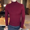 Мужские свитера Зима Высокая шея Толстый теплый свитер Мужчины Turtleneck бренд мужской тонкий подходящий пуловер трикотаж мужской двойной воротник