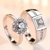 Cluster Rings Simple Crystal Heart Couple Set Fashion Pair Opening Stainless Steel Wedding Luxury Jewelry Gift Wholesale