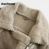 Aachoae Women Fashion Faux LeatherとLamb Fur Jacket Coat Zipper長袖厚い温かいコート冬のアウターウェア201030