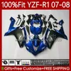 OEM Carrosserie 100% Fit voor Yamaha YZF-R1 YZF1000 YZF R 1 1000 CC 07-08 Moto Body 91NO.58 YZF R1 1000cc YZFR1 07 08 YZF-1000 2007 2008 Injectie Mold Fairing Kit Blauw Wit