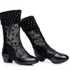 Sandaler Chunky Mid-Calf Cool Boots Summer Women High Heels Ny PU Läder Kvinna Skor Designer Märke Chelsea Mujer 220310