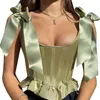 Canotte da donna sexy crop canotte sexy carino tinta unita papillon cinturino senza maniche incrociate corsetto con lacci top estate 2022 Y220308