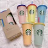 Copos reutilizáveis de mudança de cor Starbucks, copo com tampa, copos frios, copo de plástico, coleção de verão, vinho Starbucks FUUNYHOME