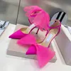 Designer Brands Satin stiletto Sandals Mesh Bow Pumps Women High Heels Ankle Strap Dress Shoes Elegant Wedding superior quality heeled Ladies Sandal with box