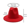 Panama Cap Jazz Hat Hat Lady Lady Feel Fedora Hats Fashion Patchwork Wide Brim Caps Unisex Trilby Chapeau for Men Women Red Black 0812