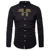 Mäns Casual Shirts Luxury Broderi Henley Shirt Män 2022 Brand Mandarin Collar Långärmad Klänning Bröllop Business Man