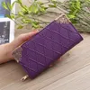 Fashionable PU wallet Leather Embossed Rhombus Ladies Single Zipper Long Hollow Corner Multi-card Position Handbag Cash Inside Purse