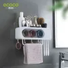 ECOCO Wall Mount Automatic Toothpaste Dispenser Bathroom Accessories Set Squeezer Toothbrush Holder Tool 211222