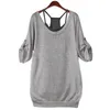 T-shirt da donna all'ingrosso-COCKCON Autunno 2021 Moda donna donna cotone sciolto manica lunga posteriore Hollow T Shirt Top Tees + Vest 2 pezzi Set1