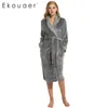 Vêtements de nuit pour femmes en gros- Ekouaer Robes chaudes pour femmes 2021 hiver Sexy Robe peignoir chemise de nuit rose et gris princesse M XL1