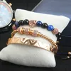 Conjunto de 3 uds de moda, pulsera Bangel con corona, pulsera trenzada de leopardo para hombres y mujeres, brazaletes de acero inoxidable, joyería azul Cz299d