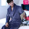 Men's Sleepwear Winter Night Gowns Pajamas Sex Top Man Print Dragon Belt Long Robe Flannel Warm Homewear Big Size Pis209u
