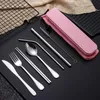 Stainless Steel Flatware Set Portable Cutlery Set Travel Picnic Dinnerware Set Metal Straw With Box And Bag Kitchen Utensil sea sh3644468