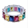 Iced Out Rainbow Ring 18K Gold Plated Bling CZ Simulated Diamond Hip Hop Ring for Men and Women