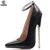 Fetish Heels Women Pumps 18cm 7inch Stiletto Sharp Toe Ankle Wrap Spike Metal High Heel Bondage BDSM Rubber Shoes Y200702