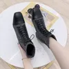 Women Shoes Woman Fashion Root Lattice Winter New Suede Lace Square Ankle Boots X316 Y200115