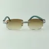 Direct sales micro-paved diamond sunglasses 3524026 with teal natural wood temples designer glasses, size: 56-18-135 mm