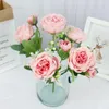 Rose Flower Silk Peony Artificial Flowers 5 Heads Bouquet Fake Flowers for Home Wedding Party Decoration Office Indoor