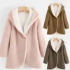 Outono inverno falsa jaqueta de pele mulheres jaqueta sólida lã sherpa casaco com capuz luva longa ponto aberto casacos cardigan outwear T200111