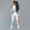 Vrouwen Lange Mouw CropTop Slanke Outfit Trainingspak Twee Delige Set Brief Print Hoge Elastische Skinny Legging Vrouwelijke Sportkleding 220105