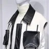 [DEAT] Tasche patchwork di lana PU Giacca di pelle Gilet Donna Senza maniche Colore di successo Dritto Allentato Nuova moda autunnale AM850 201030