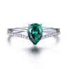 UMCHO Green Emerald Gemstone Rings For Women 925 Sterling Silver Jewelry Romantic Classic Water Drop Love Ring Y0420