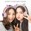 Söt LED Cat Ear Bluetooth Trådlösa hörlurar Fällbara Cosplay Kids Katt Hörlurar Gaming Headset för musik Headset med mikrofoner BT028C