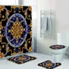Elegant Black Gold Baroque Pattern Shower Curtains Set for Bathroom Toilet Home Decor Luxury Bath Curtain Long Mats Rugs 180x200 F1224