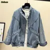 Guilantu Spring Denim Coat Mujer Mandarin Collar Single Breasted Sólido Vintage Jeans Chaqueta Mujer Loose Streetwear Chaquetas 201112