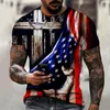 T-shirts van de heren Zomer met Amerikaanse vlagpatroon, Casual Mannelijke Manne Shirt, Ronde Kraag, Heren- Kleding BYCK 6XL