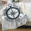 Beddingoutlet Compass Throw Toalette Nautical Map Cool Bedspread World Map White Plush Sherpa Fleece Blanket för säng soffa 150x200 201222