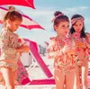 LM Brand Spring Summer Girls One Pieces Swimwear Sets Kids Flower Print Beach Bikini Baby Child Fashion Swimsuits LJ201203