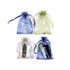 100 sztuk / partia 10 * 14 cm Snowflake Feather Christmas Gift Charm Bag Organza Biżuteria Prezent Ślubny Sznurek Wouch Torby