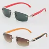 Großhandel Mann Frau Brille Frames für Frauen Dekor Holz Sonnenbrille Rahmen Randlose Männer Fahren 18 Karat Gläser Hohe Qualität UV400 Linsen Katze Eyewear Größe: 54-18-140mm