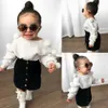 New Girl's Two-Pistass Toddler Baby Barn Flickor Hairball Sticka Toppar + Knapp Mini Skirt Varma Outfits Set Söt Baby Kläder 2-6T