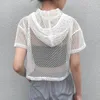 Womens Halow Out Mesh Fishnet Футболка с капюшоном Бикини Обложка с короткими рукавами Tee Tops Прозрачная Черная Сексуальная Пляжная Клуба Партия