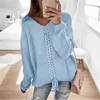 Damen-Spleiß-T-Shirt-Pullover, modischer Trend, Langarm, V-Ausschnitt, Riemen, Schnalle, Strickoberteile, Designer-Famale, Herbst, neuer lockerer lässiger Pullover