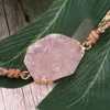 Natural Stone Bracelet Pink Quartz Leather Wrap Bracelets for Women Rose Gems Crystal Beads Bohemia Jewelry F12113336