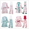 Julys Song Woman New Spring Pyjamas Set Sling 3 Pieces Satin Faux Silk Autumn Summer Printing Casual Sleepwear Women Wear Y200708